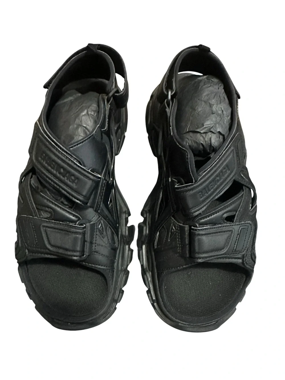 Balenciaga Black Men's Sporty Leather Strap Sandals size 43